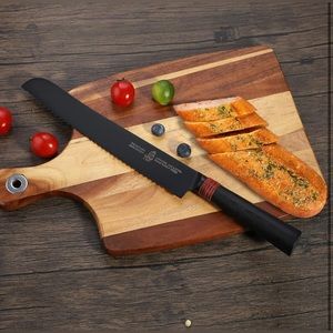 TUO Serrated Bread Knife 9" - Super Sharp Carving Knife Black - Dark Knight.